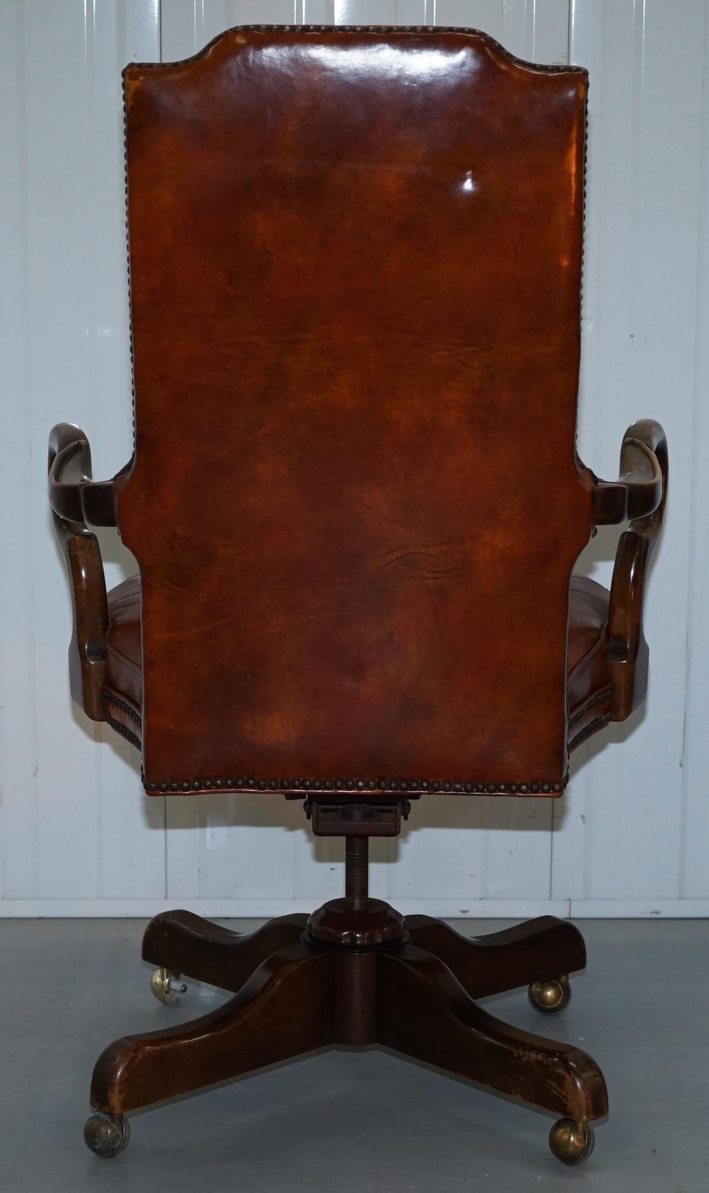 Century Chair Company Hand Dyed Brown Leather Captions Directors Office Chair 6