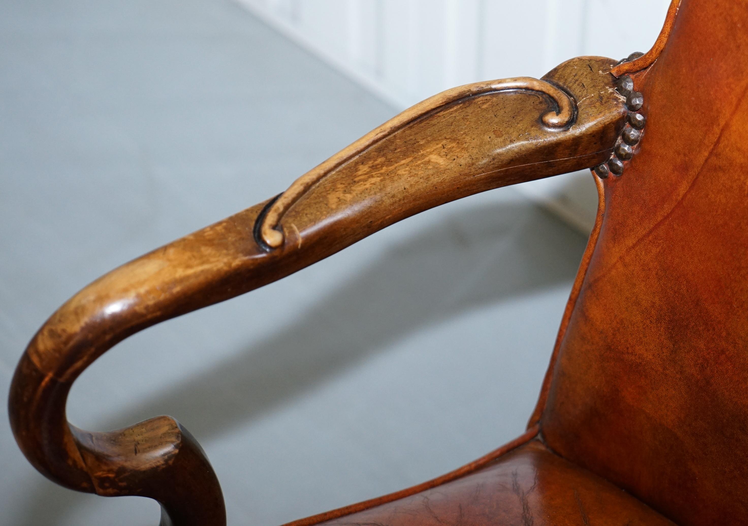 Art Deco Century Chair Company Hand Dyed Brown Leather Captions Directors Office Chair