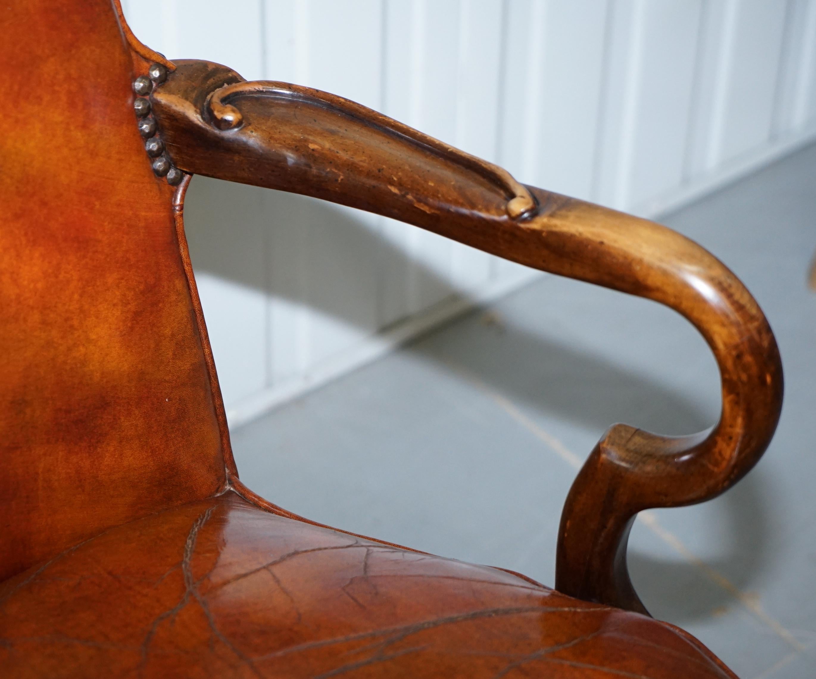 American Century Chair Company Hand Dyed Brown Leather Captions Directors Office Chair