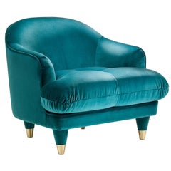 CENTURY/CLUB Turquoise Armchair matelassè seat cushion and satin brass tips