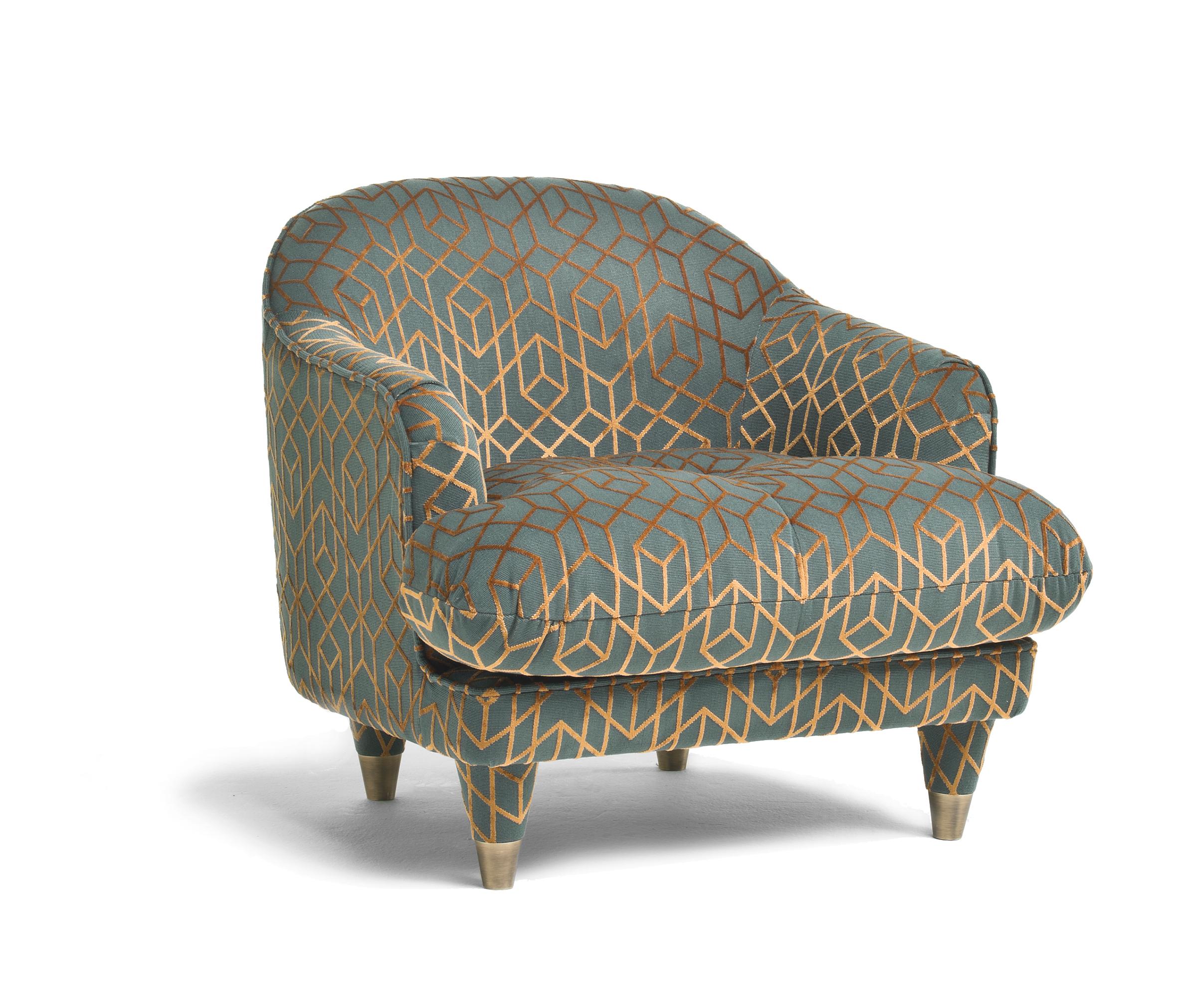 Modern CENTURY/CLUB Geometric Armchair with Dark Bronzed Brass Tips and Matelassè For Sale