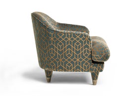 CENTURY/CLUB Geometric Armchair with Dark Bronzed Brass Tips and Matelassè