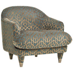 CENTURY/CLUB Geometric Armchair with Dark Bronzed Brass Tips and Matelassè