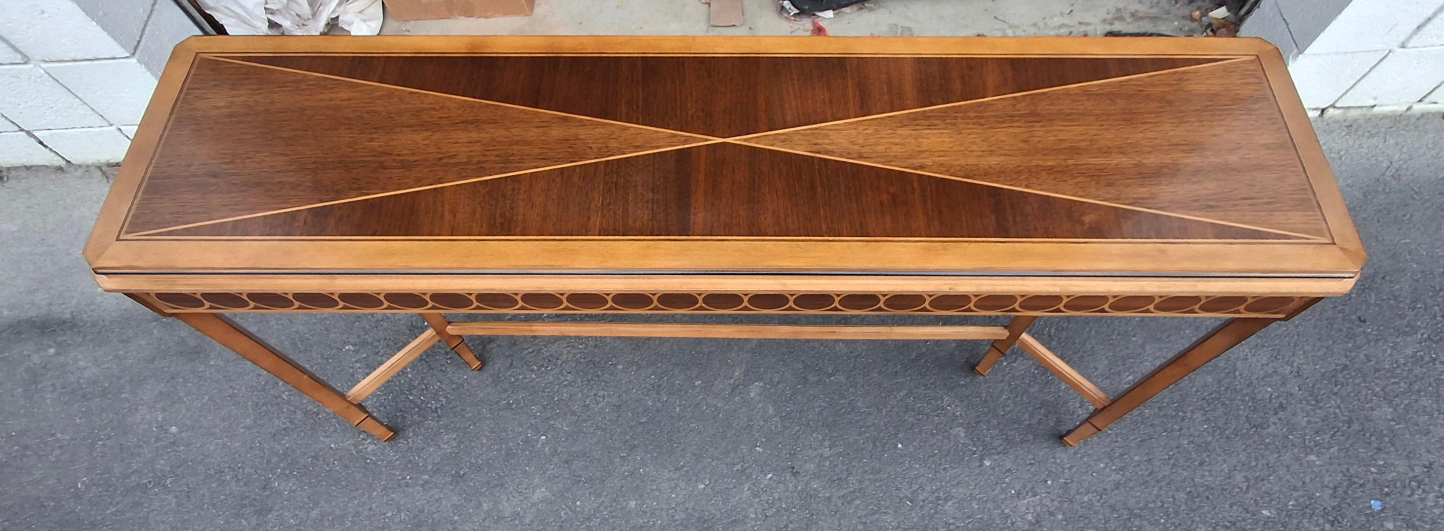 American Century Compositions Collection Neoclassical Inlaid Mixed Wood Sofa Conso Table For Sale
