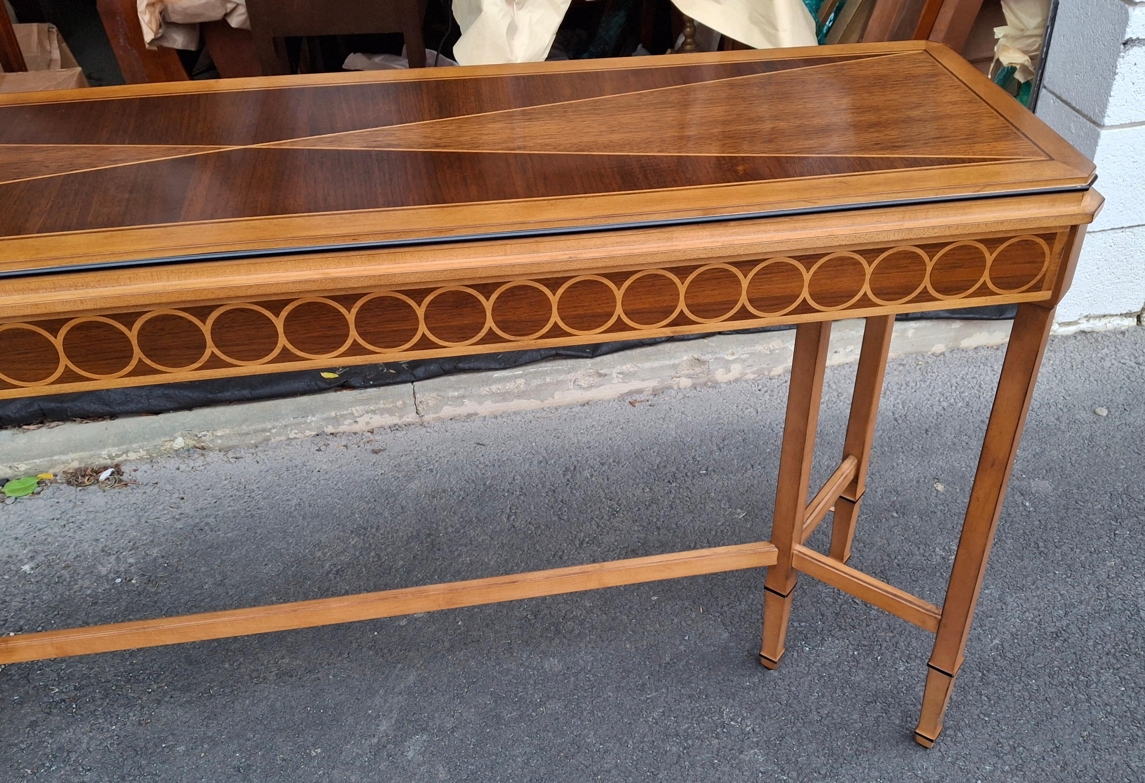 Century Compositions Collection Neoclassical Inlaid Mixed Wood Sofa Conso Table In Good Condition For Sale In Germantown, MD