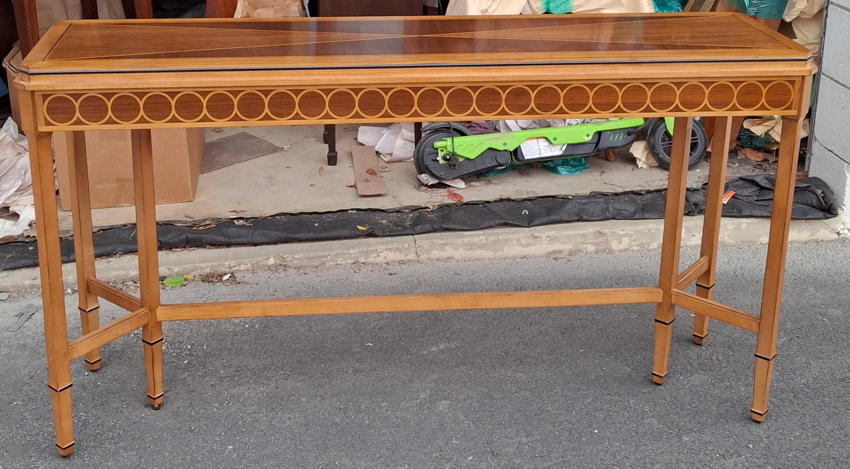 Contemporary Century Compositions Collection Neoclassical Inlaid Mixed Wood Sofa Conso Table For Sale