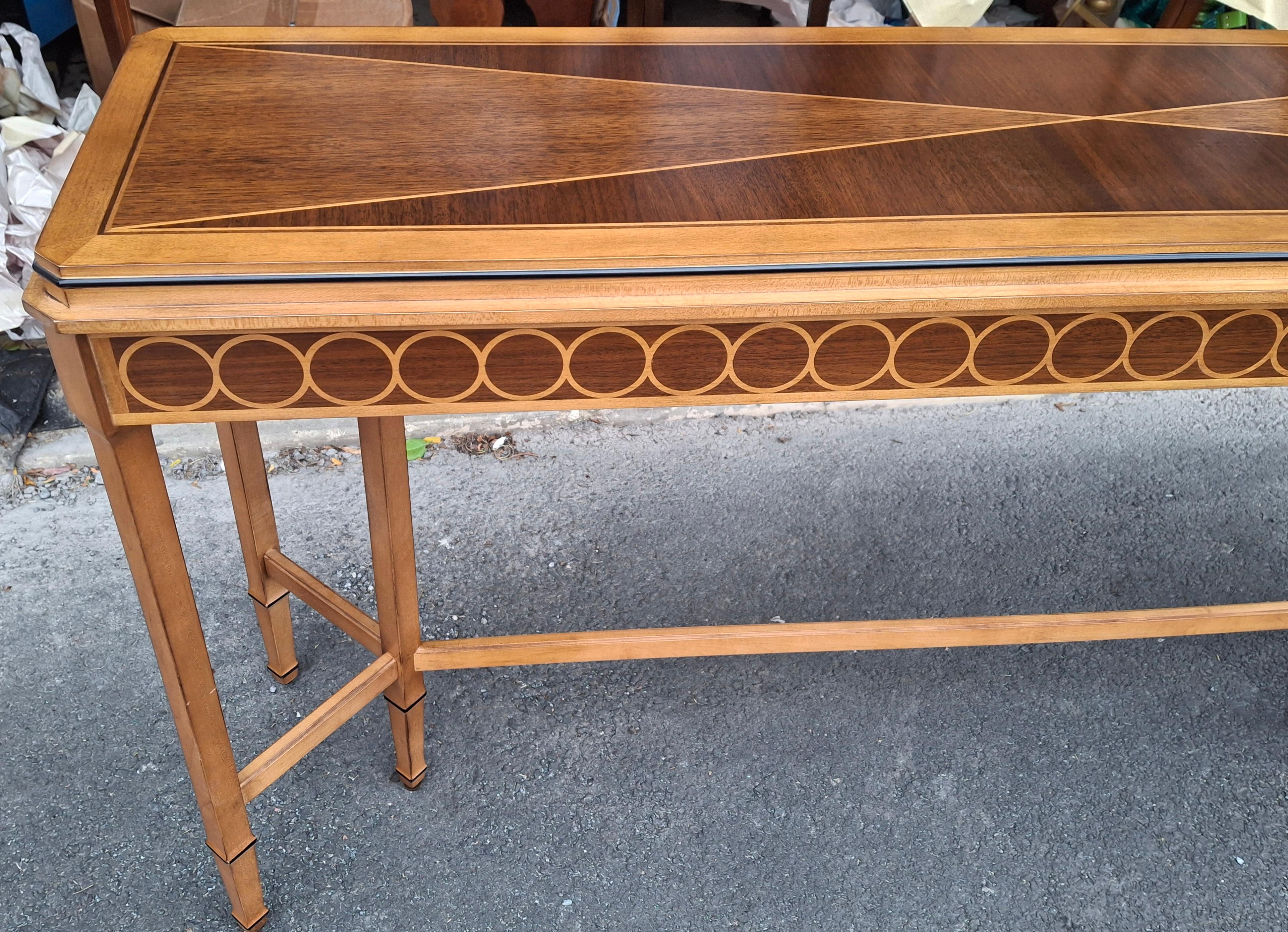 Satin Century Compositions Collection Neoclassical Inlaid Mixed Wood Sofa Conso Table For Sale