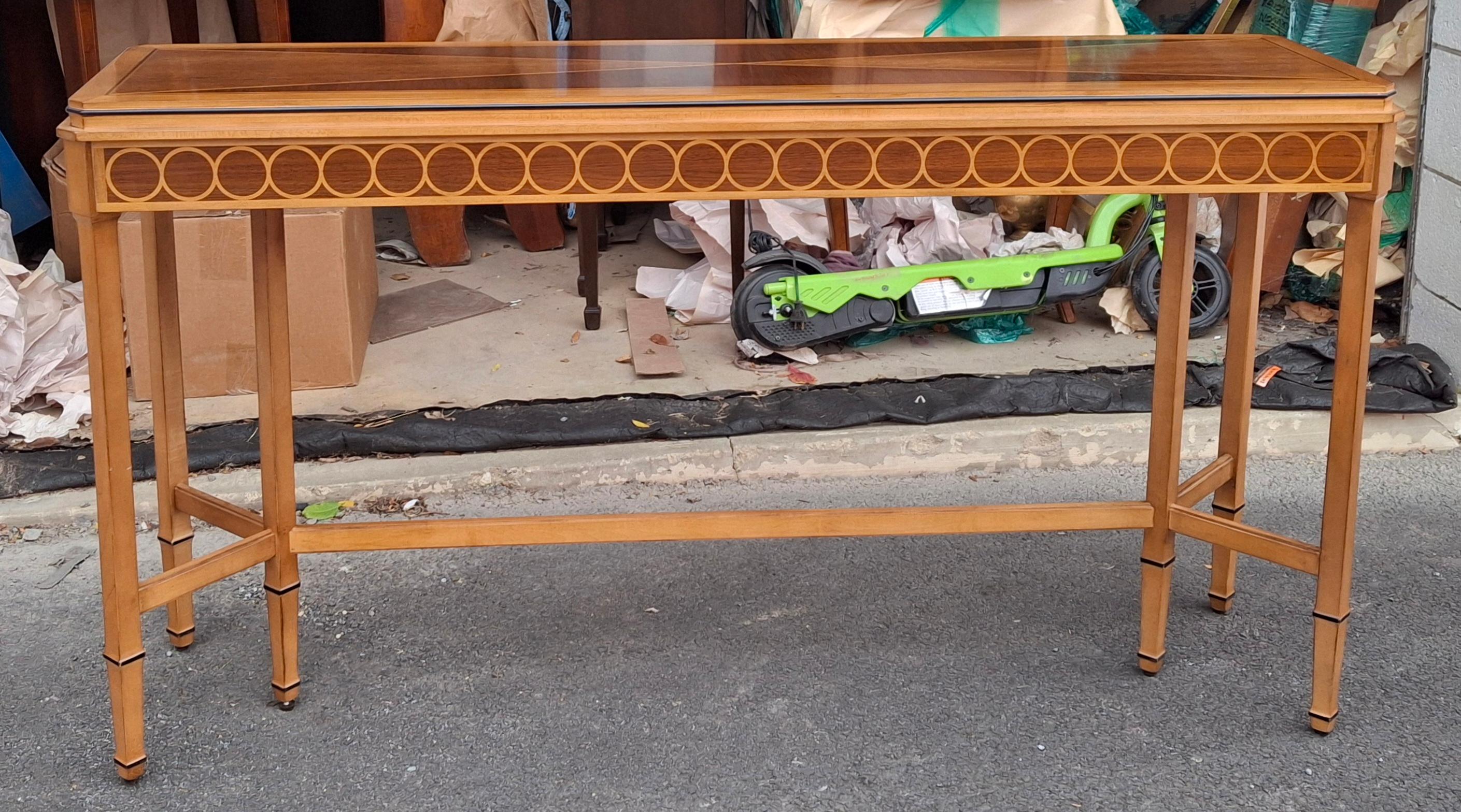 Century Compositions Collection Neoclassical Inlaid Mixed Wood Sofa Conso Table For Sale 1