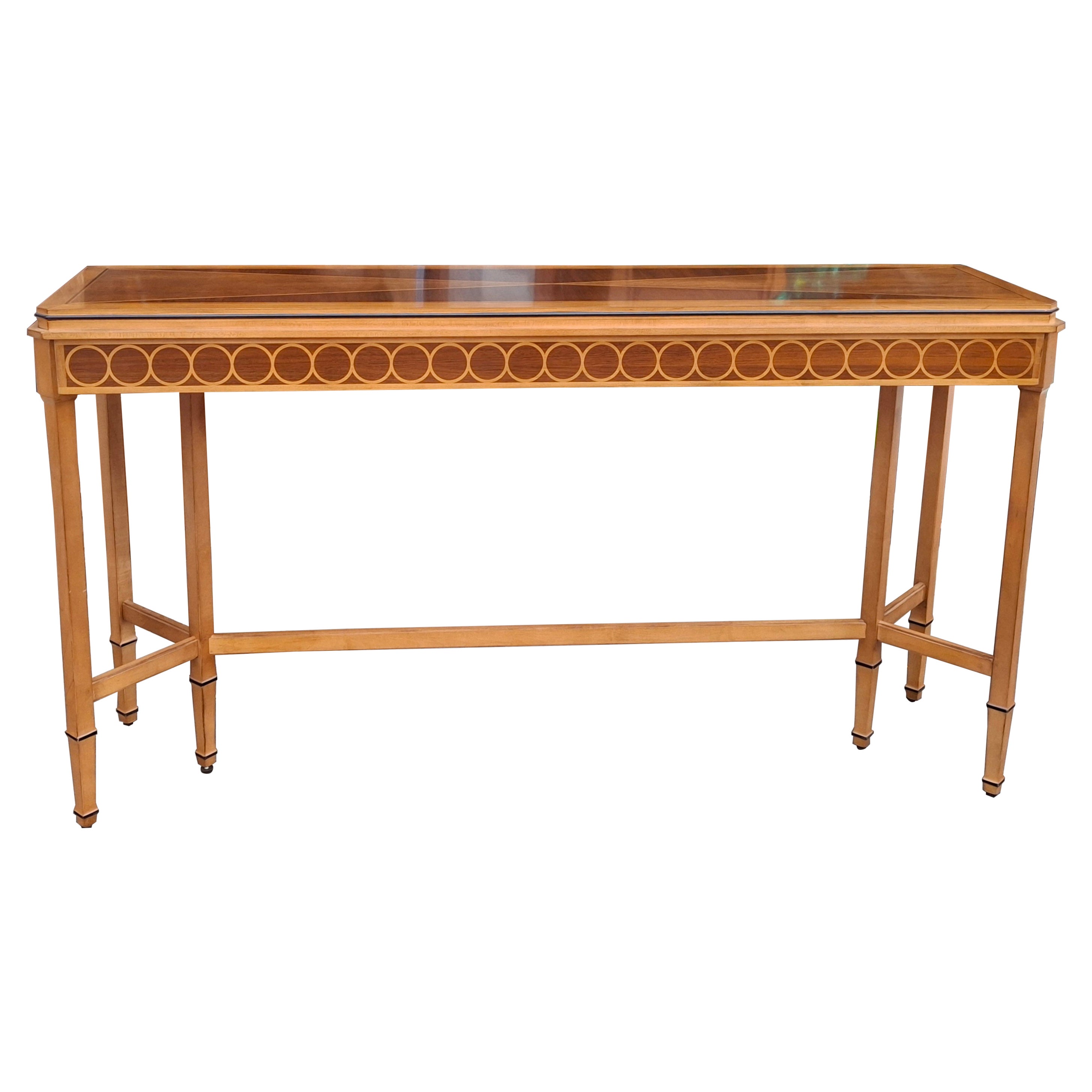 Century Compositions Collection Neoclassical Inlaid Mixed Wood Sofa Conso Table For Sale