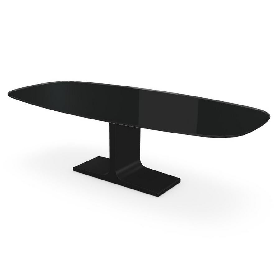 Modern Century, Dining Table Black Glass Top on Metal Base, Made in Italy For Sale