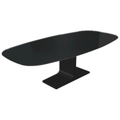 Century, Dining Table Black Glass Top on Metal Base, Made in Italy