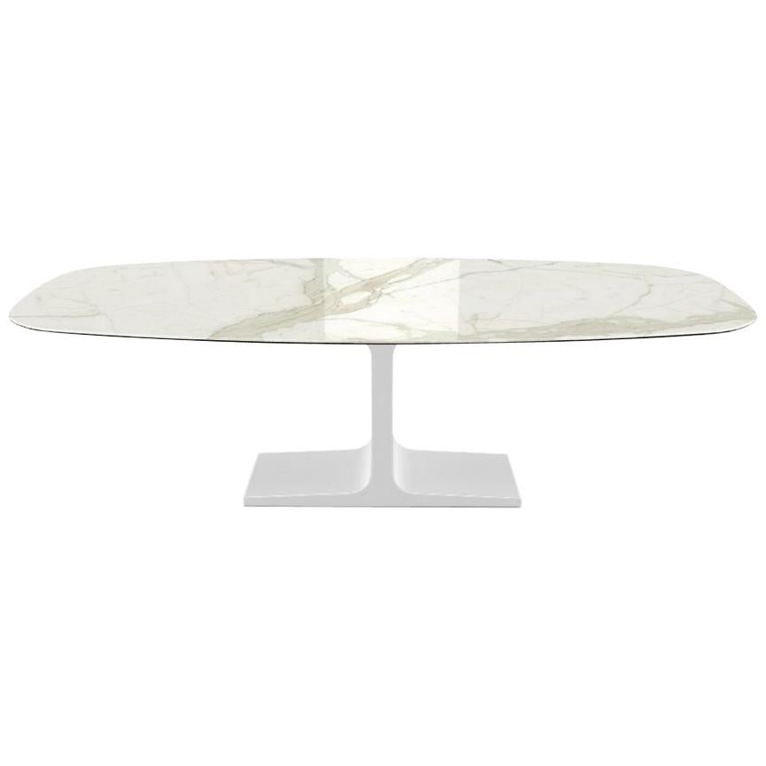 Century, Mesa de Comedor Tapa de Cerámica Calacatta sobre Base de Metal, Made in Italy