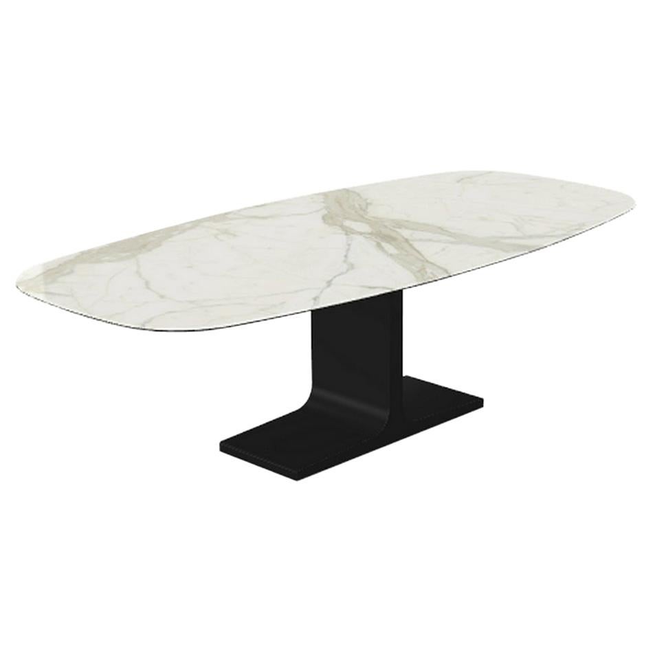 Century, Mesa de Comedor Tapa de Cerámica Calacatta sobre Base de Metal, Made in Italy