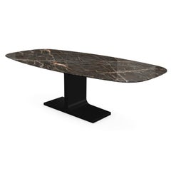 Century, Dining Table Emperador Ceramic Top on Metal Base, Made in Italy