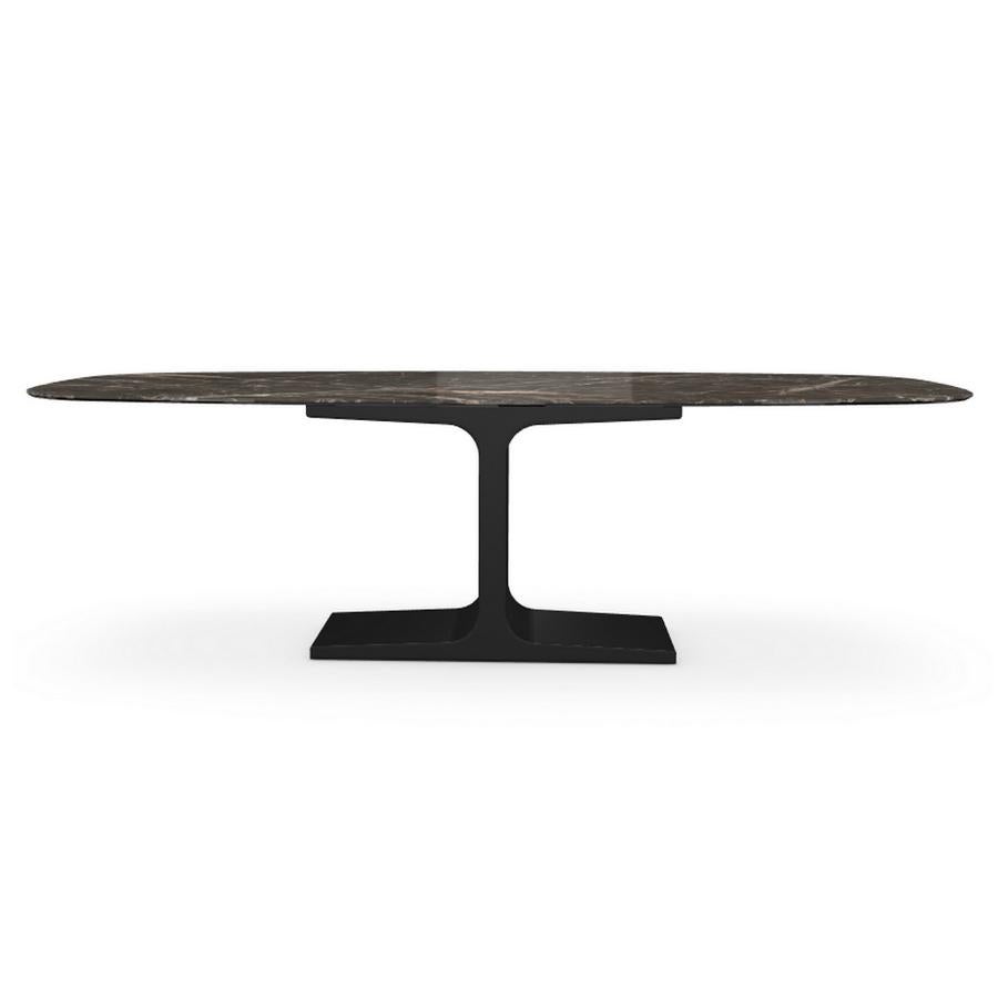 Modern Century, Dining Table Emperador Ceramic Top on Metal Base, Made in Italy For Sale