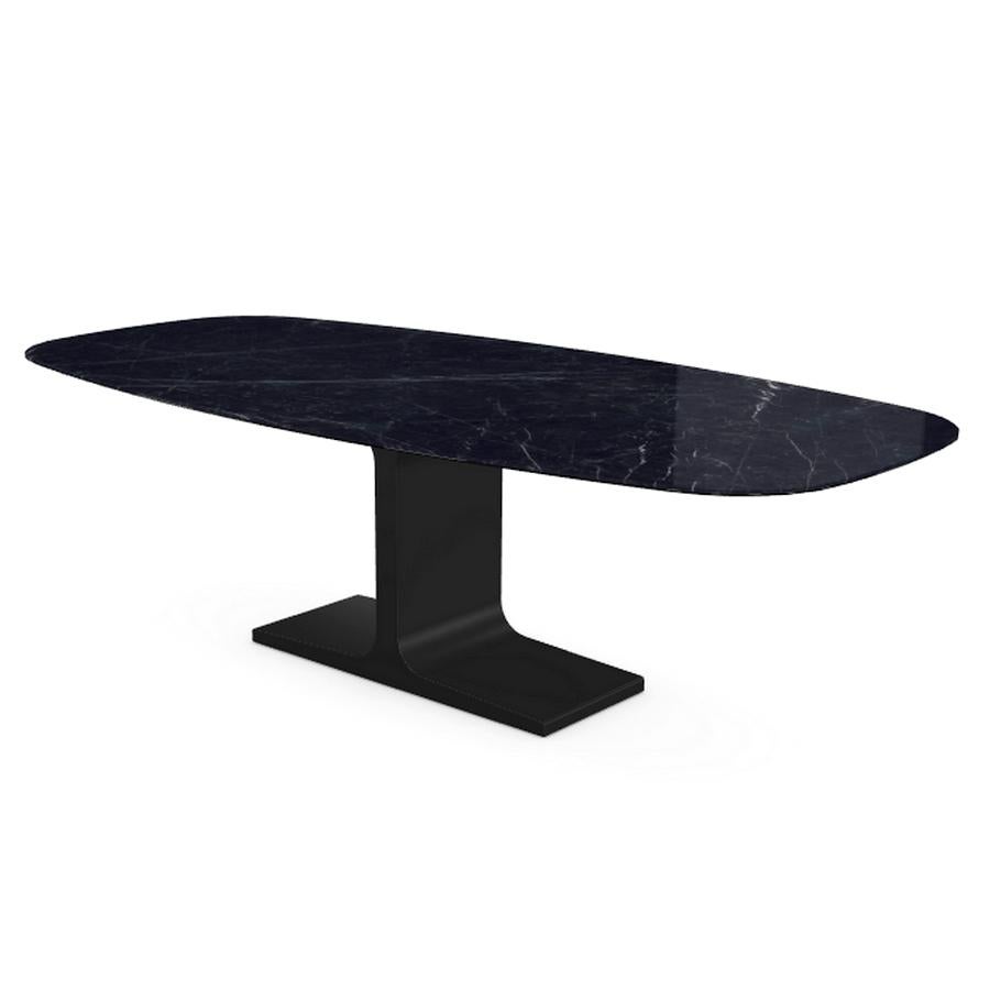 Modern Century, Dining Table Black Marquina Ceramic Top on Metal Base, Made in Italy For Sale