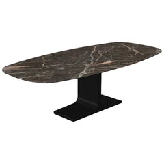 Century, Dining Table Emperador Ceramic Top on Metal Base, Made in Italy