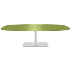 Century, Dining Table Green Glass Top on Metal Base, Made in Italy