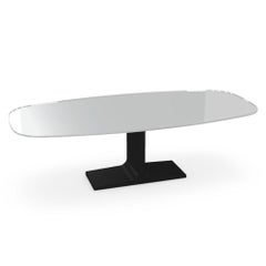 Century, Dining Table Grey Glass Top on Metal Base, Made in Italy