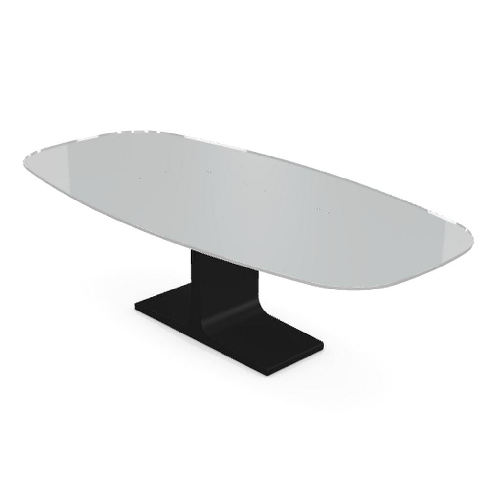 italien Table de salle à manger du siècle dernier, plateau en verre gris sur base en métal, fabriquée en Italie en vente