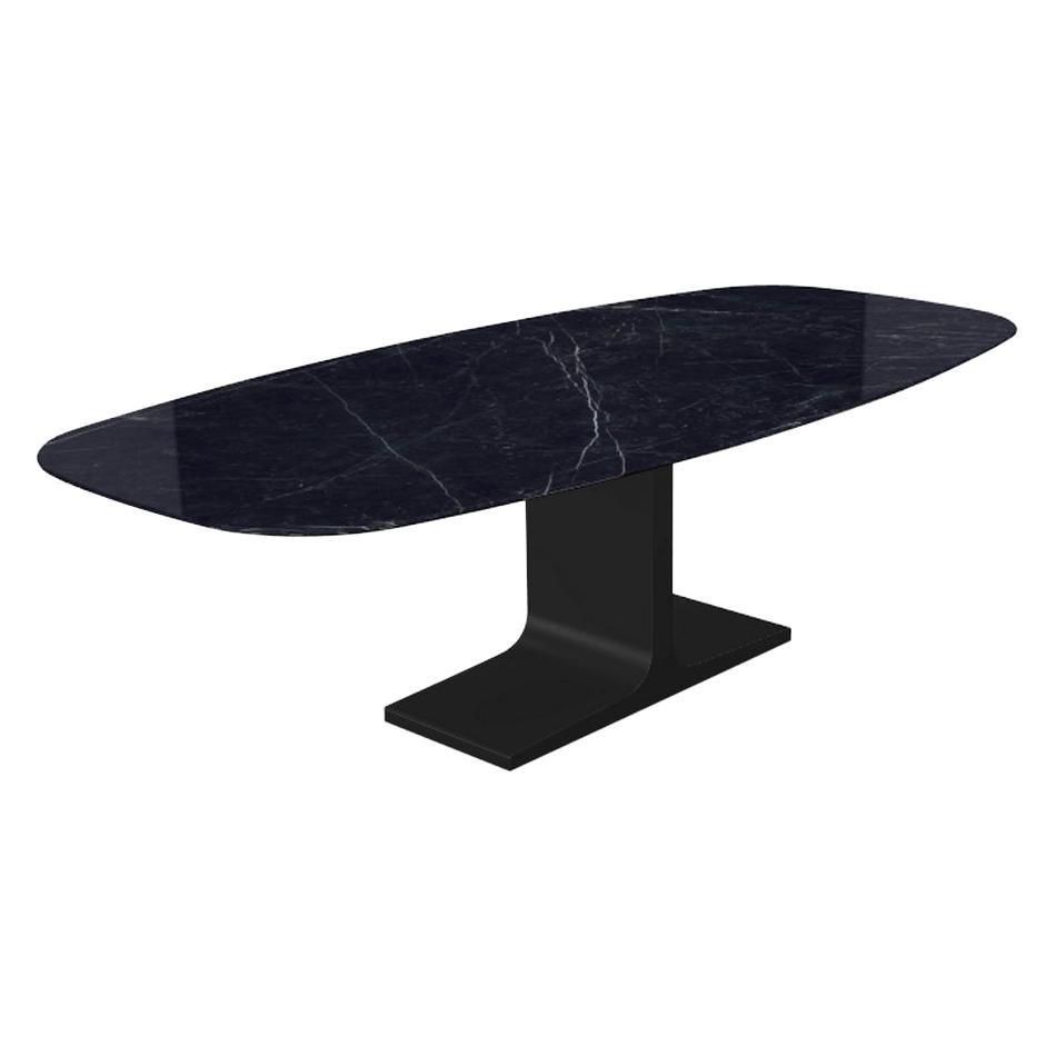 Century, Dining Table Black Marquina Ceramic Top on Metal Base, Made in Italy For Sale