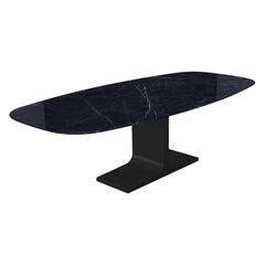 Century, Dining Table Black Marquina Ceramic Top on Metal Base, Made in Italy