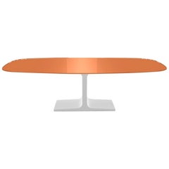 Century, Dining Table Orange Glass Top on Metal Base, Made in Italy