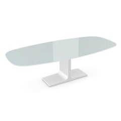Century, Dining Table White Glass Top on Metal Base, Made in Italy
