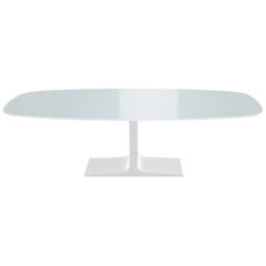Century, Dining Table White Glass Top on Metal Base, Made in Italy