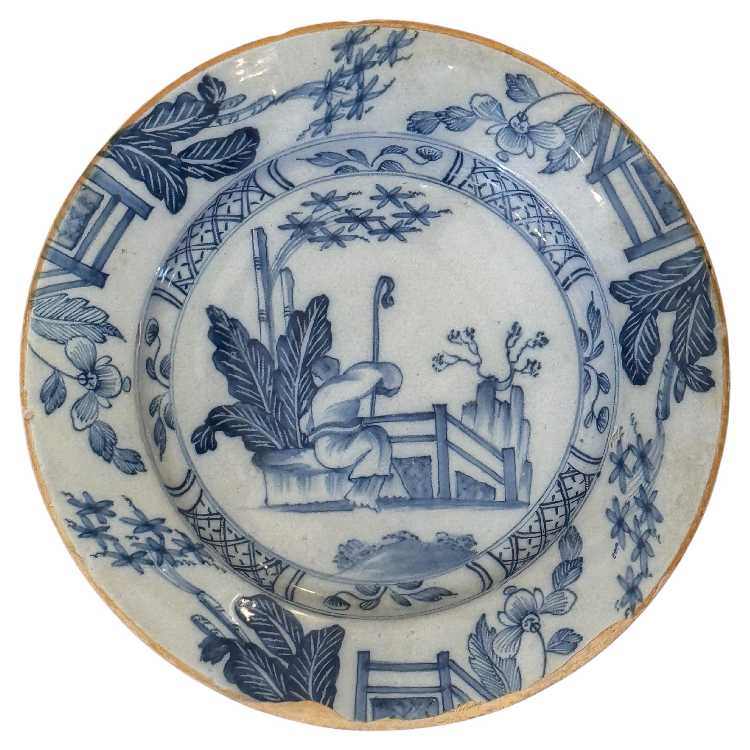 Assiette hollandaise du siècle en bleu et blanc de Delft