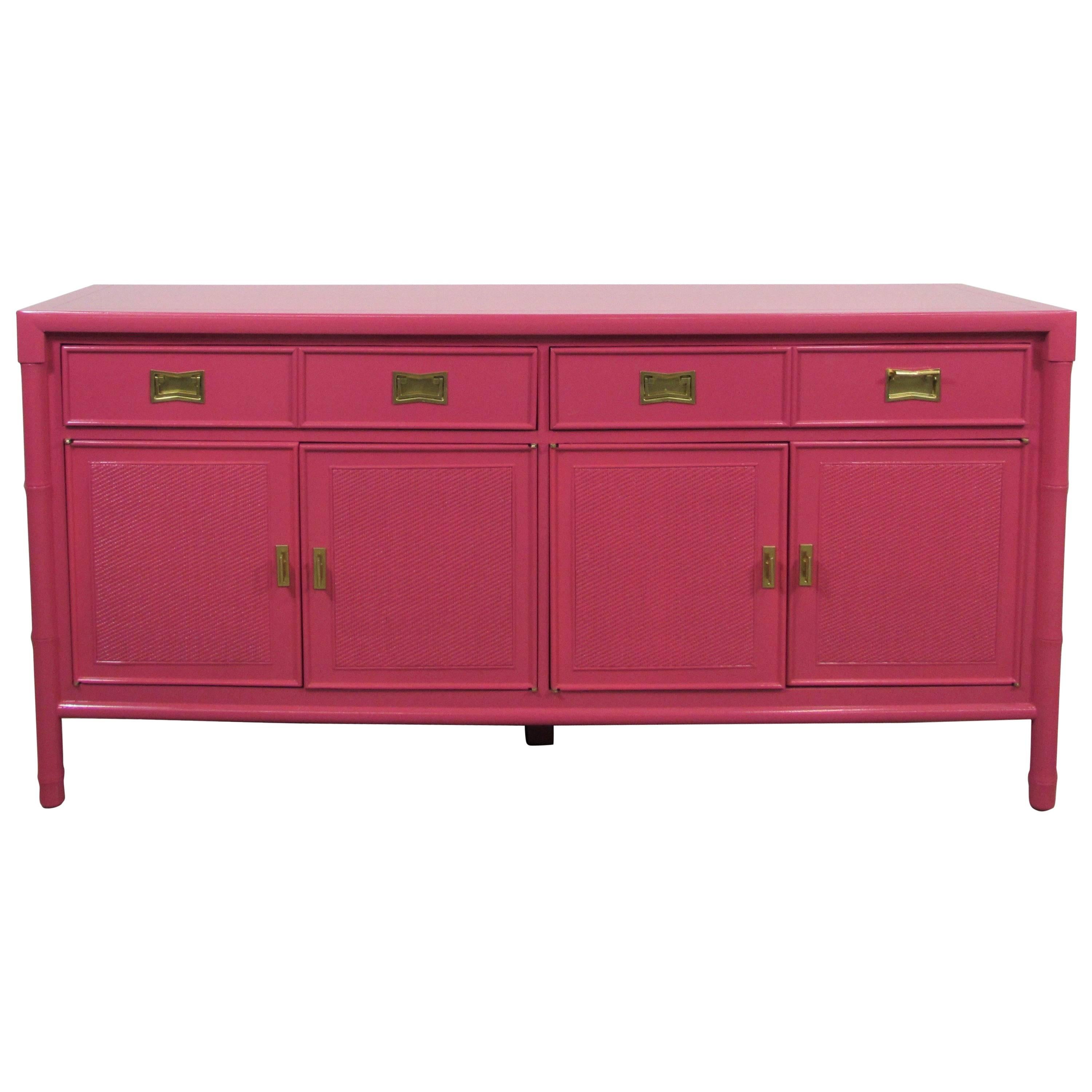 Century Faux Bamboo Lacquered Credenza For Sale