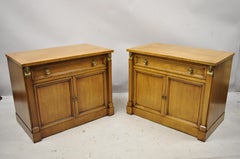 Century French Empire Neoclassical Figural Banded Burl Wood Nightstands, a Pair