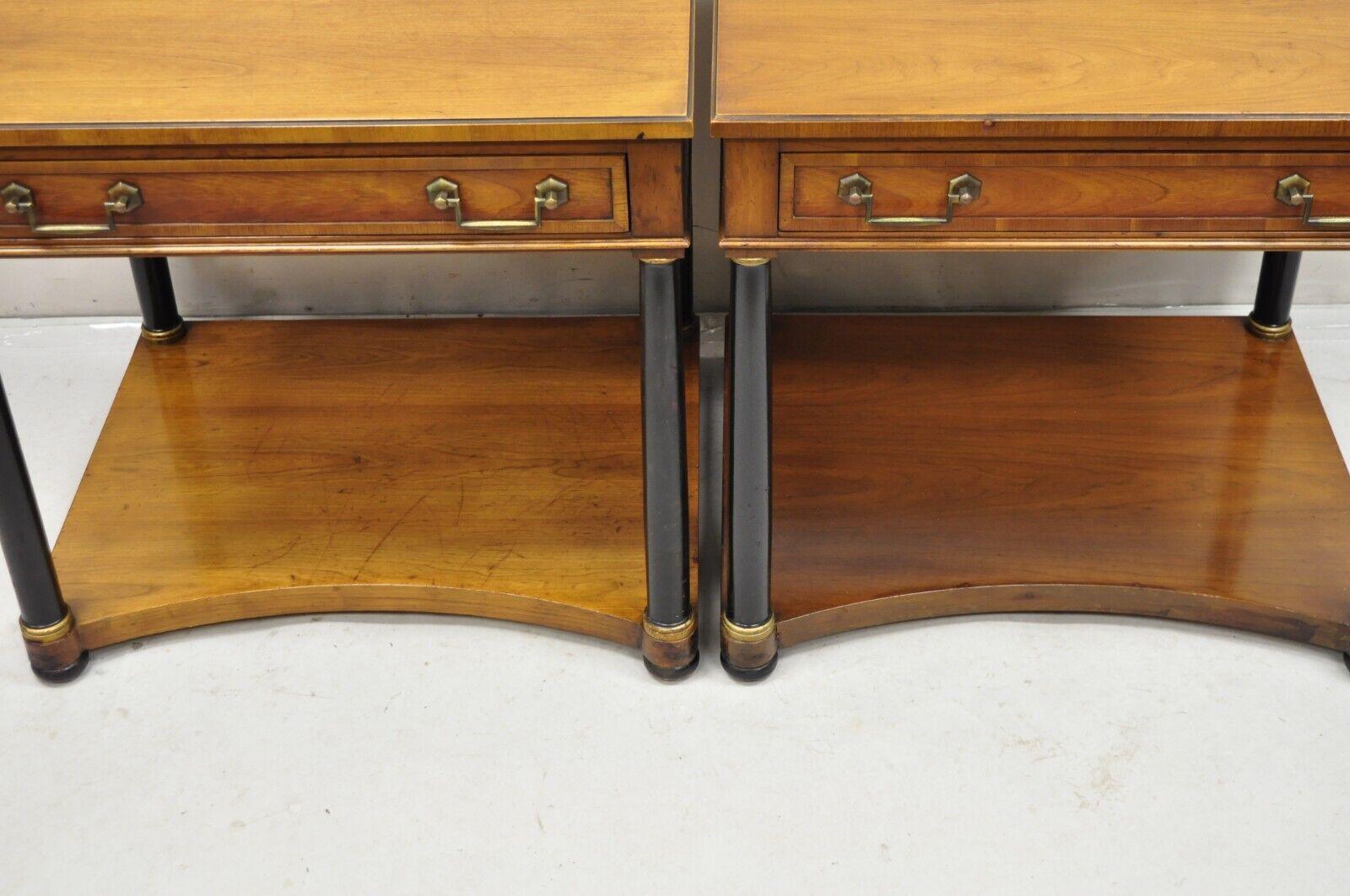 Century Français Empire Style Cherry Wood Black Column 1 Drawer End Tables - Pair en vente 6