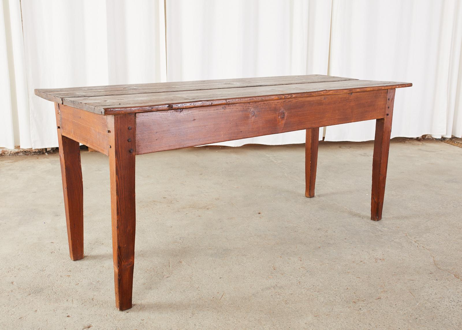 Country French Pine Farmhouse Dining Table or Console In Distressed Condition In Rio Vista, CA