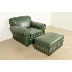 Century Furniture Art Deco Studded Leather Lounge Chair With Ottoman