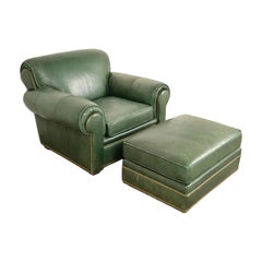 Century Furniture Art Deco Studded Leather Lounge Chair With Ottoman