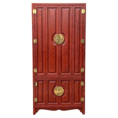 Century Furniture Mueble Bar Seco Alto Estilo Asian Ming Lacado Rojo Iluminado