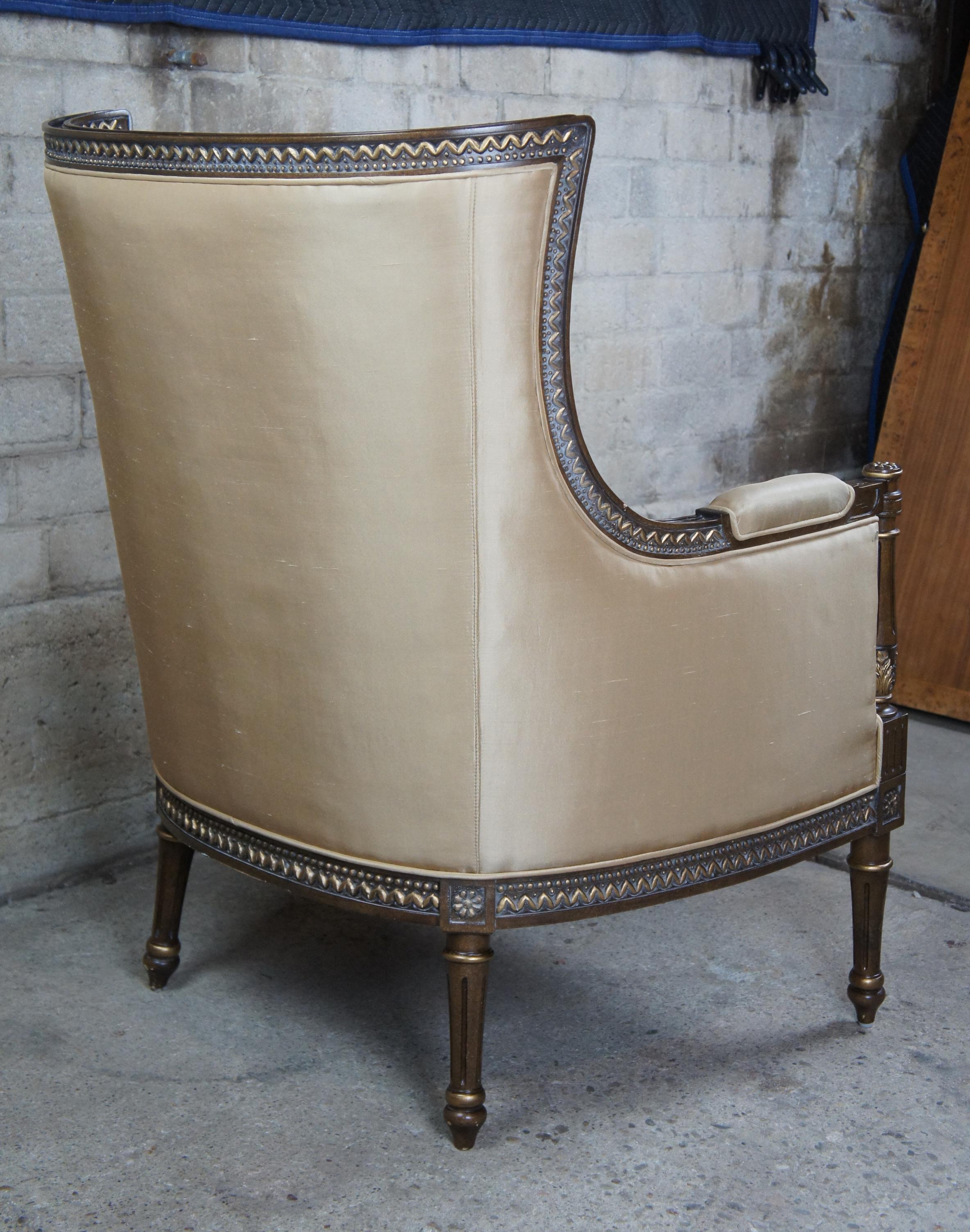 American Century Furniture Beige Tufted Silk Wingback Armchair Louis XV French Style