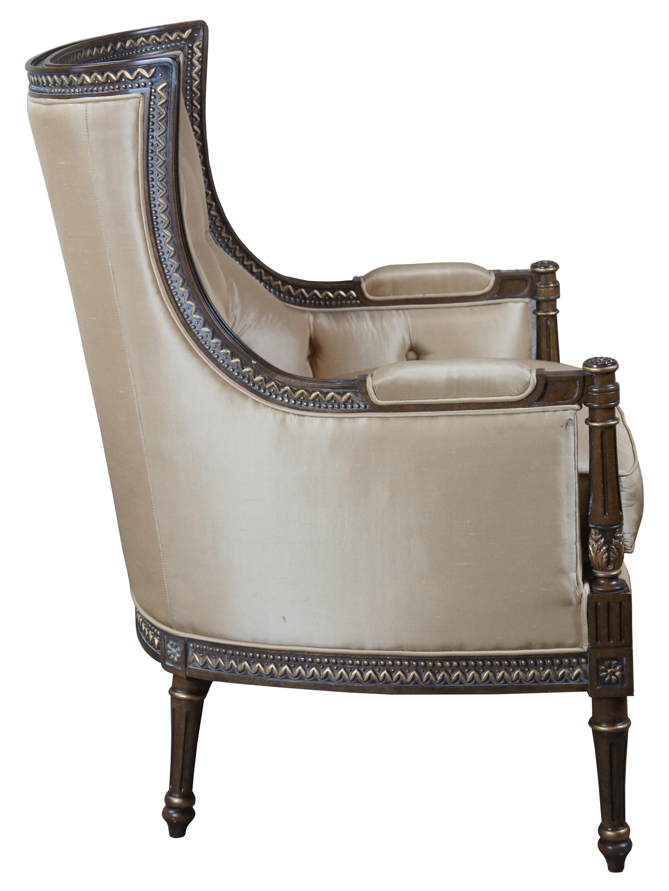 North American Century Furniture Beige Tufted Silk Wingback Armchair Louis XV French Style