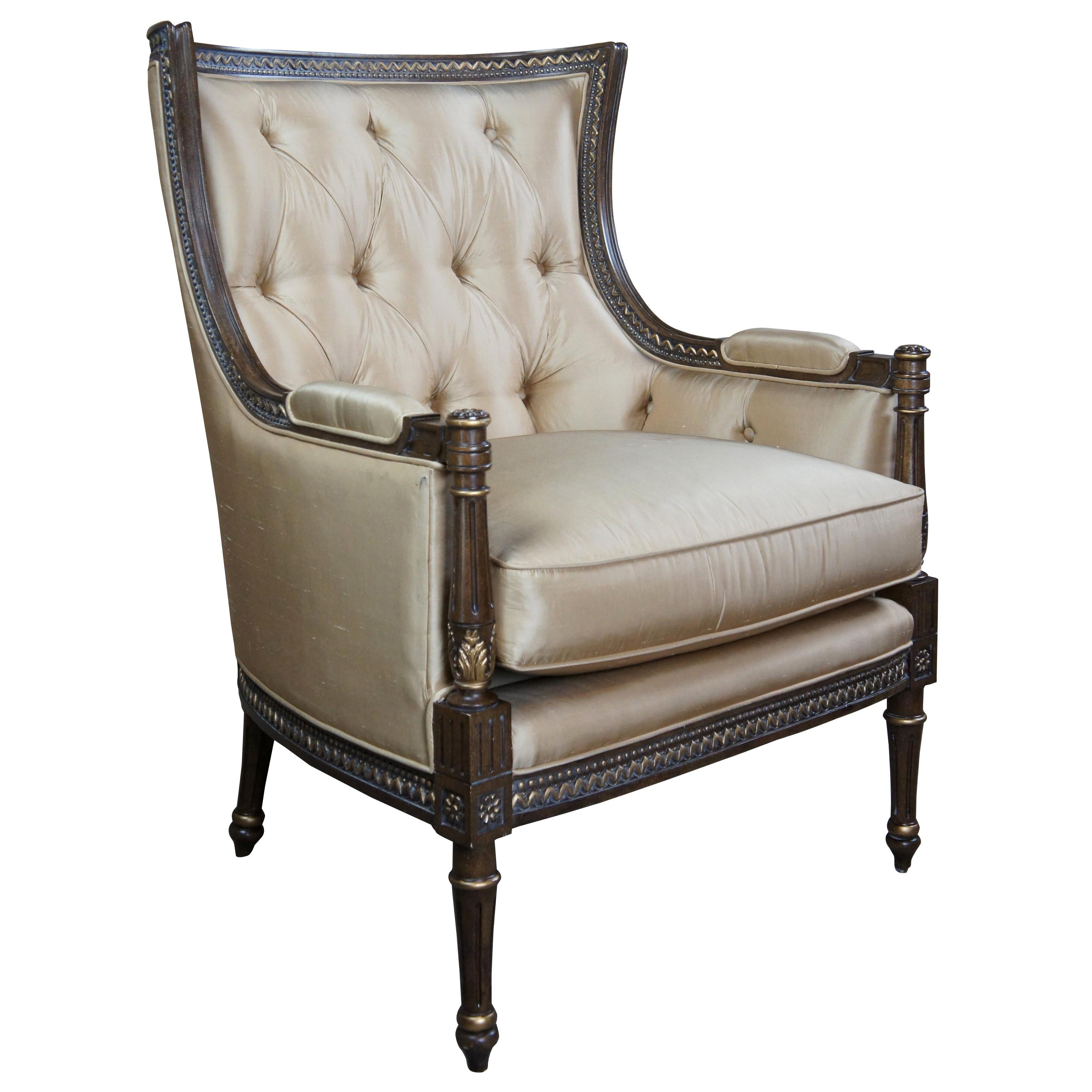 Century Furniture Beige Tufted Silk Wingback Armchair Louis XV French Style