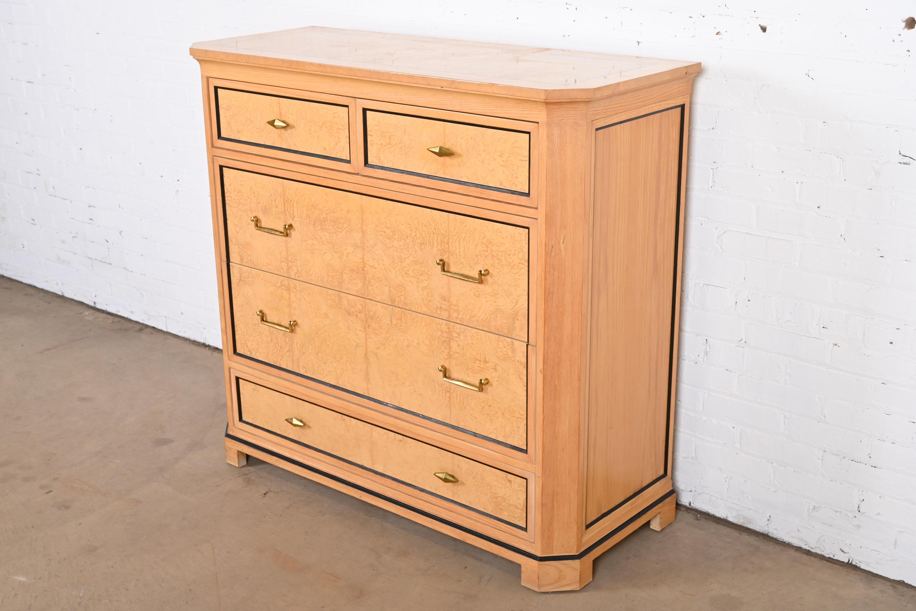 Century Furniture Biedermeier Burl Wood and Parcel Ebonized Chest of Drawers In Good Condition In South Bend, IN