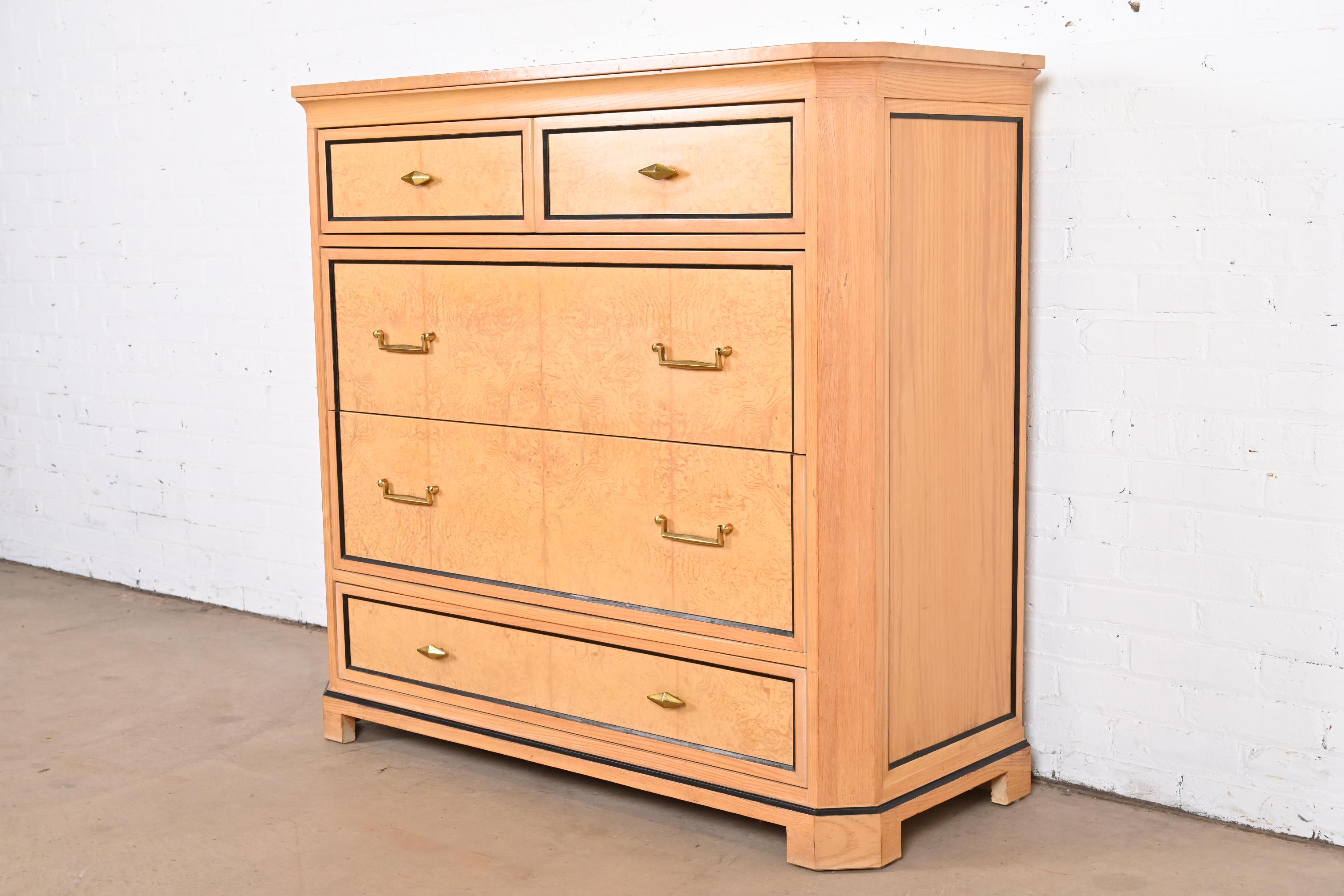 20th Century Century Furniture Biedermeier Burl Wood and Parcel Ebonized Chest of Drawers