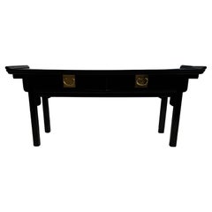 Century Furniture Black Lacquer and Brass Ming Style Console