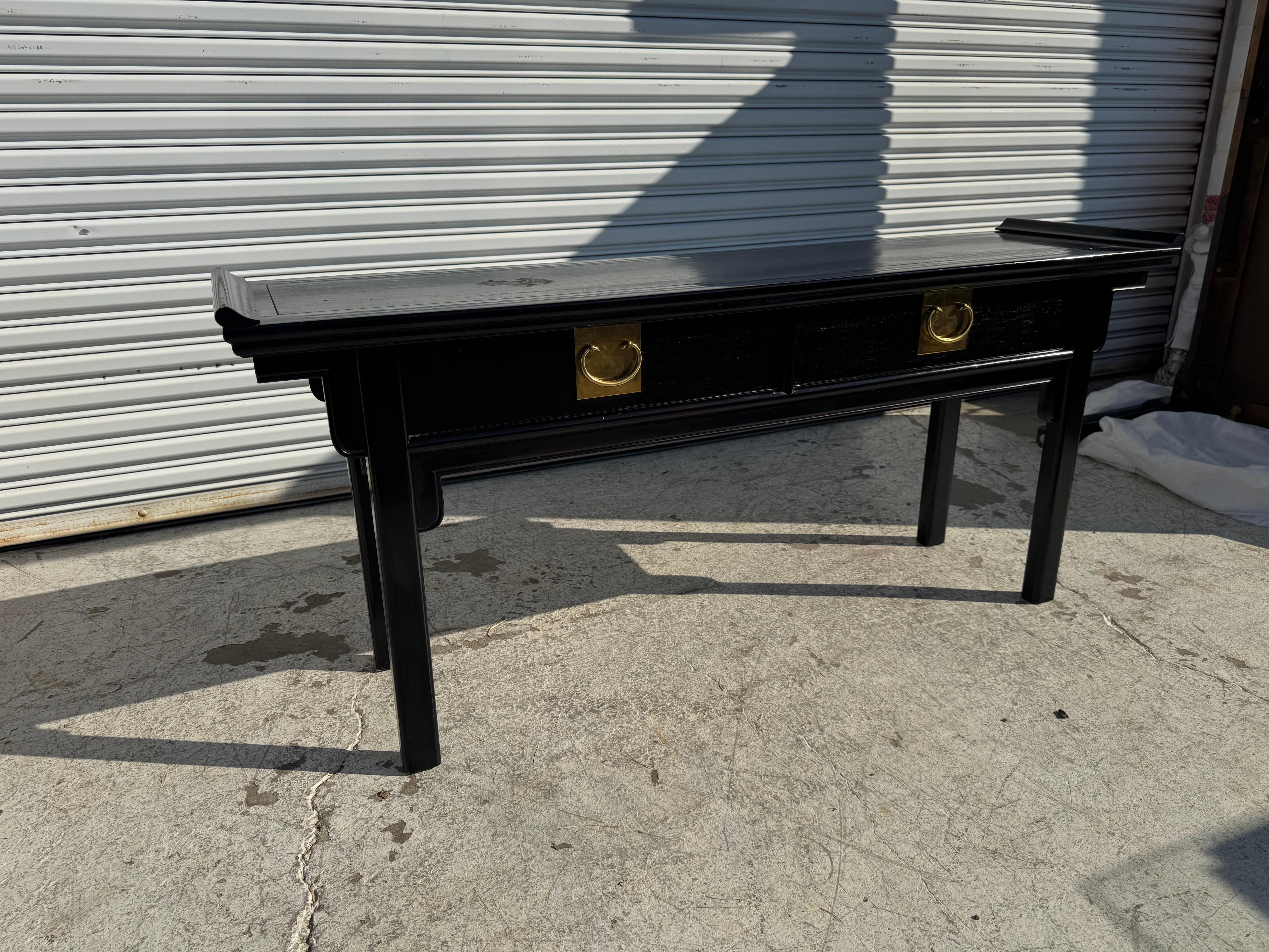 American Century Furniture Black Lacquer and Brass Ming Style Console For Sale