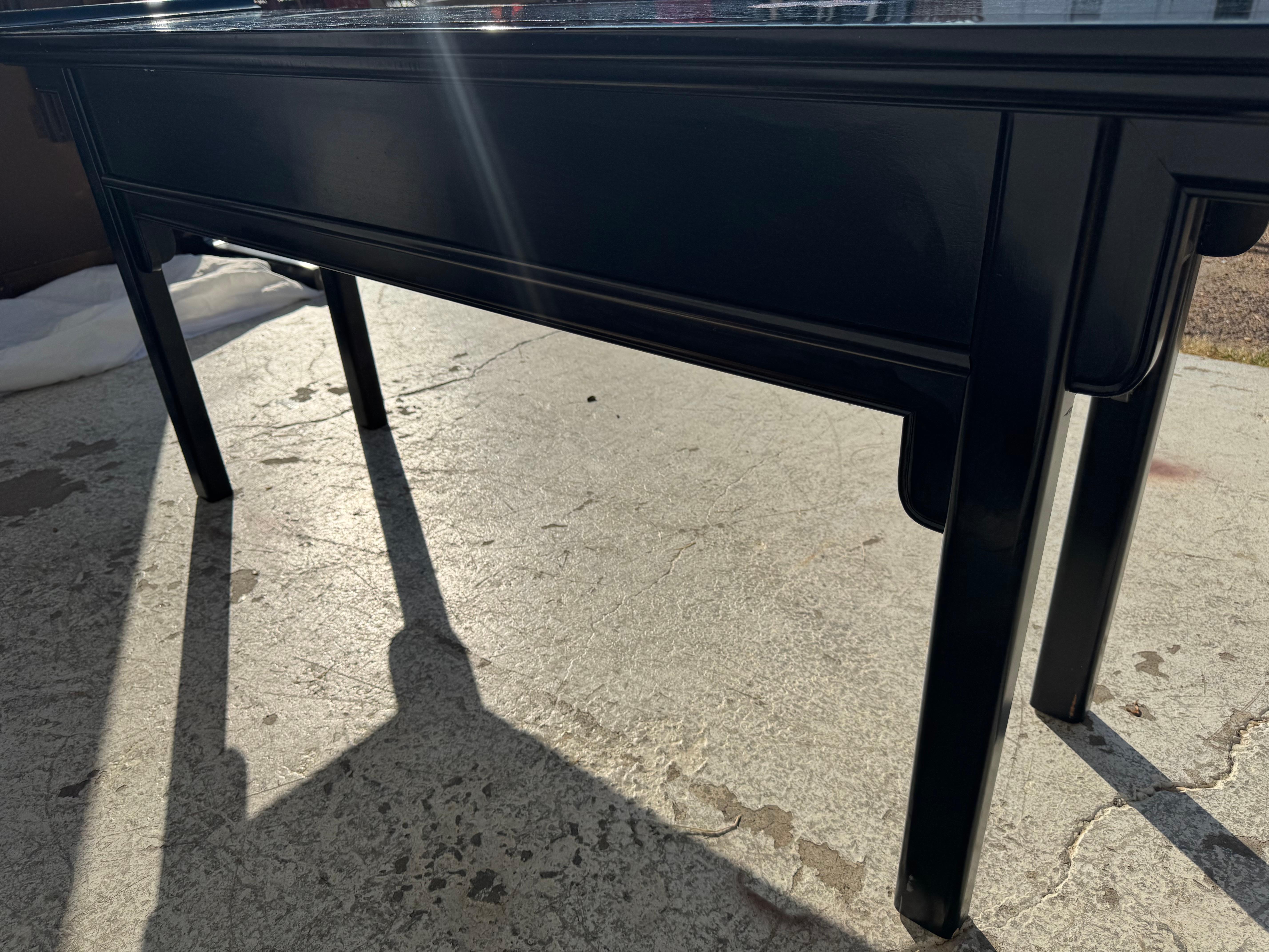 Wood Century Furniture Black Lacquer and Brass Ming Style Console For Sale