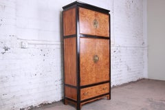 Century Furniture Black Lacquer and Burl Wood Chinoiserie Armoire Dresser
