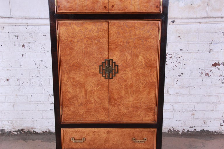 Century Furniture Black Lacquer And Burl Wood Chinoiserie Armoire