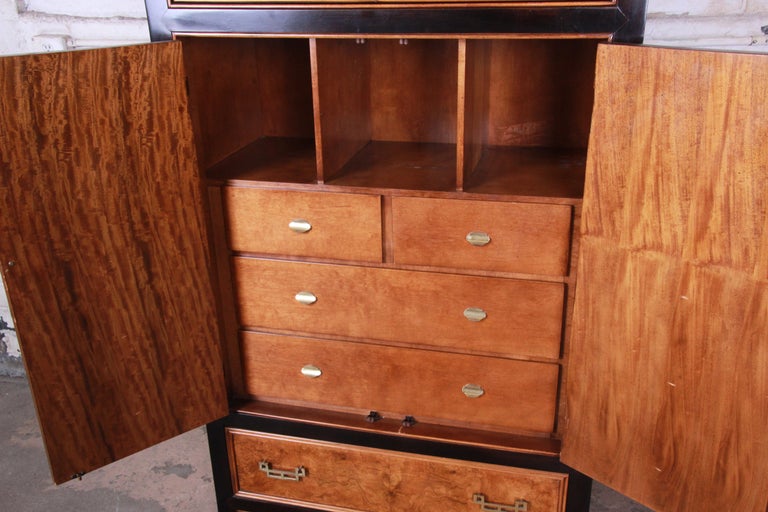 Century Furniture Black Lacquer And Burl Wood Chinoiserie Armoire