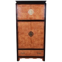 Century Furniture Black Lacquer and Burl Wood Chinoiserie Armoire Dresser