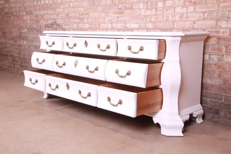Century Furniture Bombay Form White Lacquered Triple Dresser, Newly Refinished 3